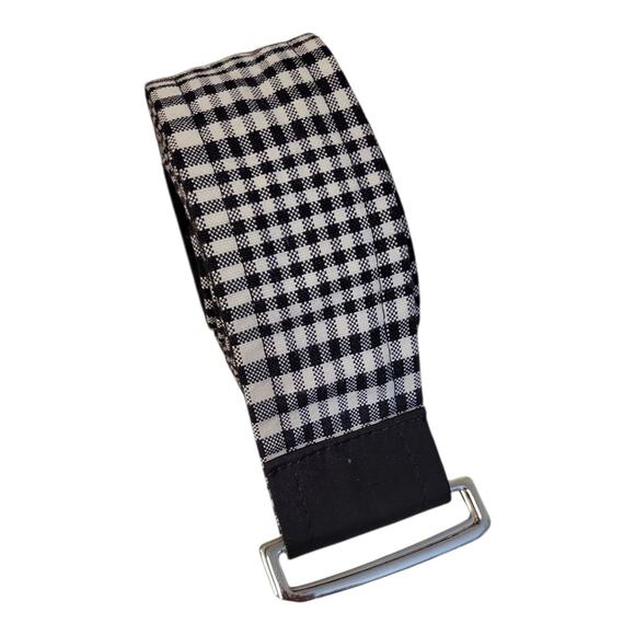 Plaid Cloth Belt Reversible D Ring Buckle Black White Preppy Academia 61 Inches - Picture 1 of 4